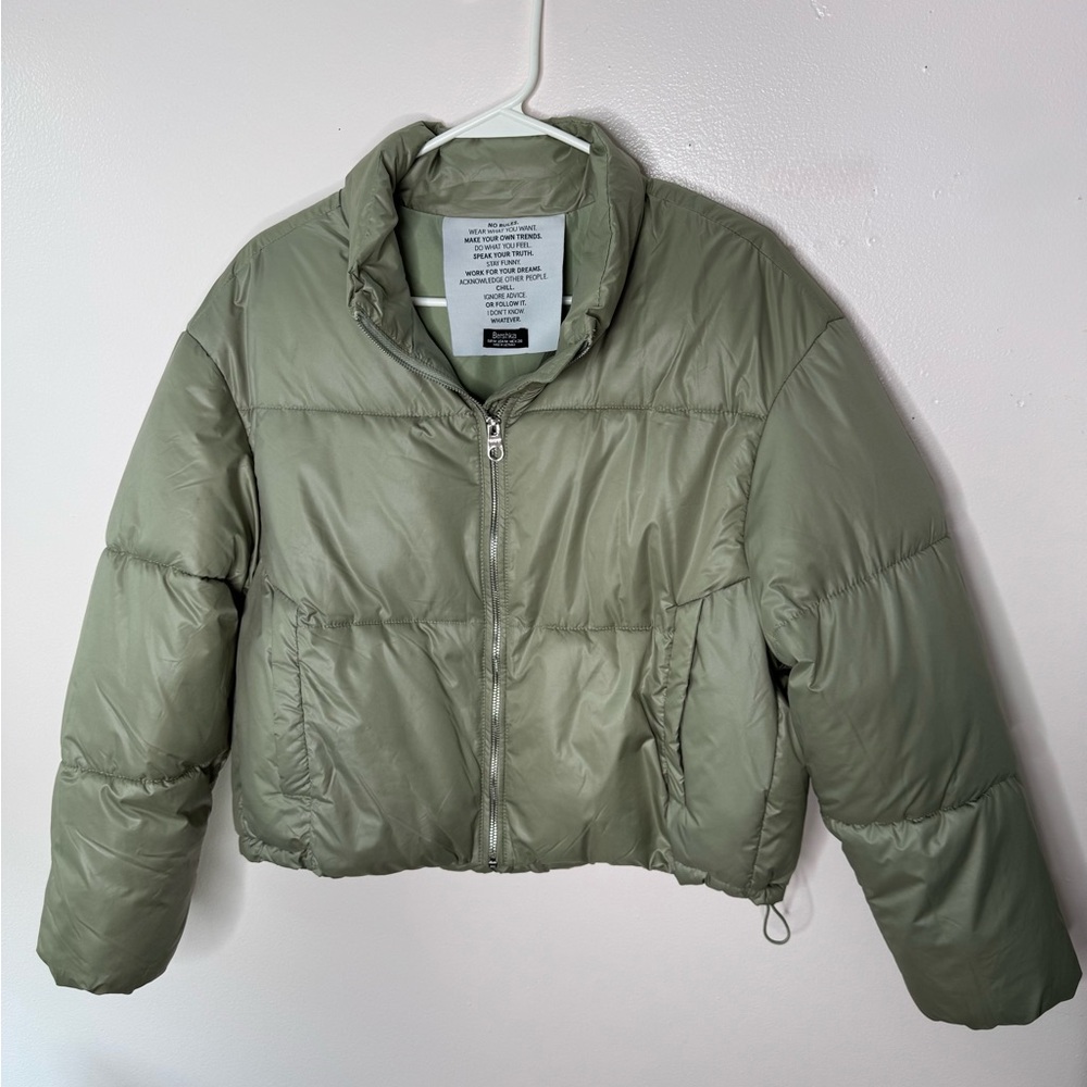 Bershka Sage Green Puffer Jacket